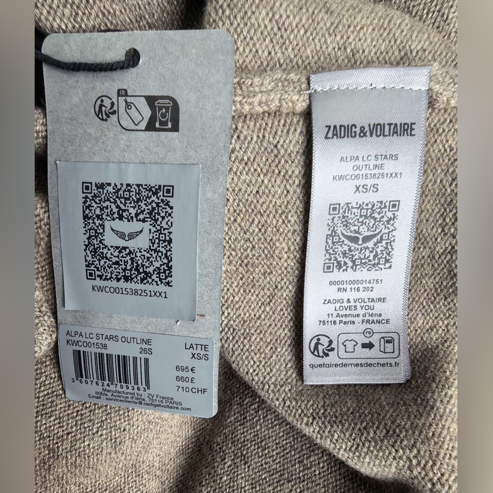 Zadig & Voltaire Alpa Outline Stars Wool Cashmere Cardigan - Picture 11 of 11